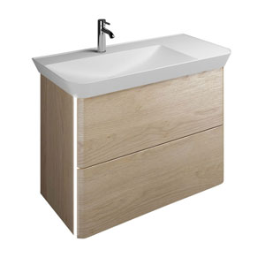 Ausführung Waschtisch mit Unterschrank: Mulde links, mit LED-Griffleistenbeleuchtung