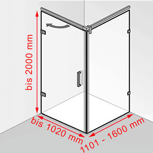 Tiefe / Höhe: 1101 - 1600 mm / bis 2000 mm