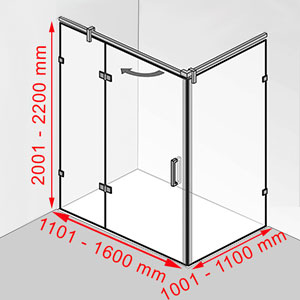 Breite / Tiefe / Höhe: 1101 - 1600 mm / 1001 - 1100 mm / 2001 - 2200 mm
