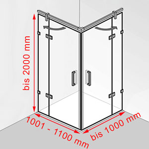 Breite / Tiefe / Höhe: 1001 - 1100 mm / bis 1000 mm / bis 2000 mm