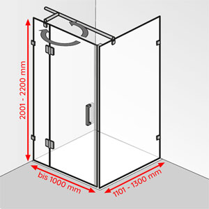 Breite / Tiefe / Höhe: bis 1000 mm / 1101 - 1300 mm / 2001 - 2200 mm
