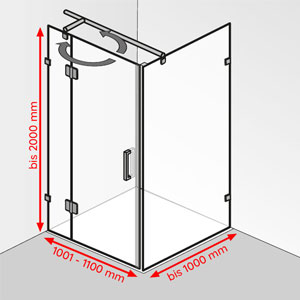 Breite / Tiefe / Höhe: 1001 - 1100 mm / bis 1000 mm / bis 2000 mm