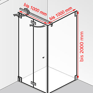 Breite / Tiefe / Höhe: bis 1000 mm / bis 1000 mm / bis 2000 mm