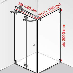 Breite / Tiefe / Höhe: bis 1000 mm / 1001 - 1100 mm / bis 2000 mm