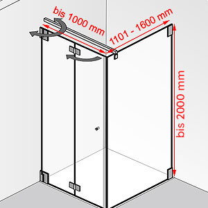Breite / Tiefe / Höhe: bis 1000 mm / 1101 - 1600 mm / bis 2000 mm