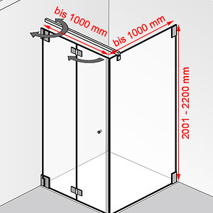 Breite / Tiefe / Höhe: bis 1000 mm / bis 1000 mm / 2001 - 2200 mm