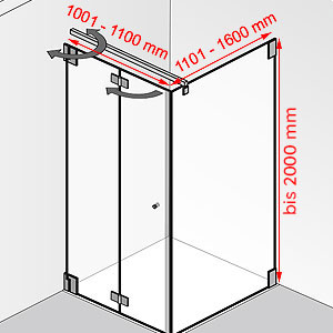 Breite / Tiefe / Höhe: 1001 - 1100 mm / 1101 - 1600 mm / bis 2000 mm