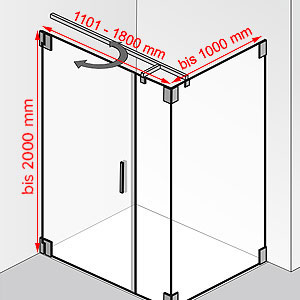 Breite / Tiefe / Höhe: 1101 - 1800 mm / bis 1000 mm / bis 2000 mm