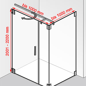 Breite / Tiefe / Höhe: bis 1000 mm / bis 1000 mm / 2001 - 2200 mm