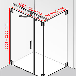 Breite / Tiefe / Höhe: 1001 - 1800 mm / bis 1000 mm / 2001 - 2200 mm