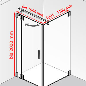 Breite / Tiefe / Höhe: bis 1000 mm / 1001 - 1100 mm / bis 2000 mm