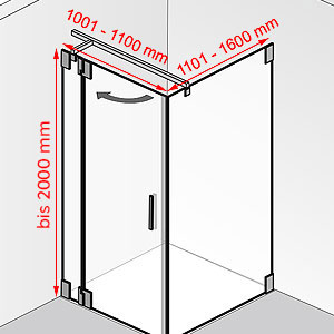 Breite / Tiefe / Höhe: 1001 - 1100 mm / 1101 - 1600 mm / bis 2000 mm