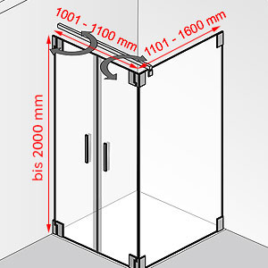 Breite / Tiefe / Höhe: 1001 - 1100 mm / 1101 - 1600 mm / bis 2000 mm