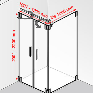 Breite / Tiefe / Höhe: 1001 - 1200 mm / bis 1000 mm / 2001 - 2200 mm