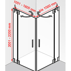 Breite / Tiefe / Höhe: 1001 - 1600 mm / bis 1000 mm / 2001 - 2200 mm