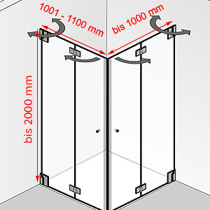 Breite / Tiefe / Höhe: 1001 - 1100 mm / bis 1000 mm / bis 2000 mm