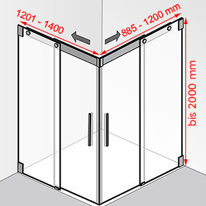 Breite / Tiefe / Höhe: 1201 - 1400 mm / 885 - 1200 mm / bis 2000 mm