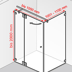 Breite / Tiefe / Höhe: bis 1000 mm / 1001 - 1100 mm / bis 2000 mm