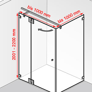 Breite / Tiefe / Höhe: bis 1000 mm / bis 1000 mm / 2001 - 2200 mm