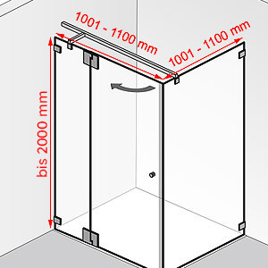 Breite / Tiefe / Höhe: 1001 - 1100 mm / 1001 - 1100 mm / bis 2000 mm