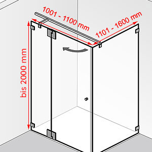 Breite / Tiefe / Höhe: 1001 - 1100 mm / 1101 - 1600 mm / bis 2000 mm