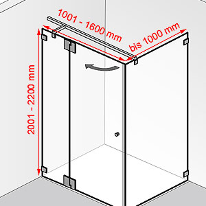 Breite / Tiefe / Höhe: 1001 - 1600 mm / bis 1000 mm / 2001 - 2200 mm