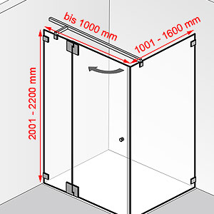 Breite / Tiefe / Höhe: bis 1000 mm / 1001 - 1600 mm / 2001 - 2200 mm