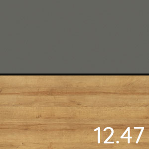 Front- und Korpusfarbe Waschtischunterschrank: Glas Grau - Riviera Eiche quer Nachbildung