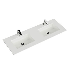 Waschtisch-Typ: Krion-Doppel-Waschtisch - 151 cm, Weiß Matt, Clou-Überlauf