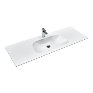 Waschtisch-Typ: Mineralmarmor-Waschtisch - 137 cm, Weiß Glanz, Clou-Überlauf