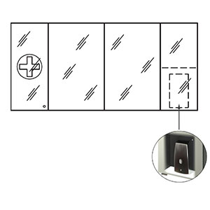 Ausführung Spiegelschrank: Abschließbare Drehtür links, Platz für Seifenspender rechts