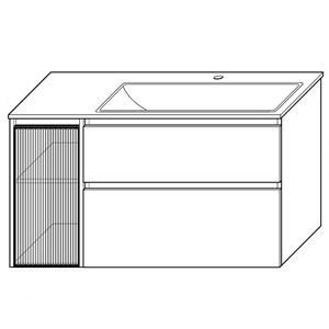 Ausführung Waschtisch mit Unterschrank: Beckenmulde rechts, Türanschlag links, Tür in Rillenglas